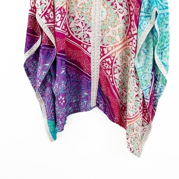 Chicos Womens Small Medium Pink Blue Boho Print Poncho Shirt Short Sleeve Beach - Picture 3 of 6